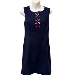 Tommy Hilfiger Womens Navy Blue Lace Up Pique Shift Dress Size 10 NEW